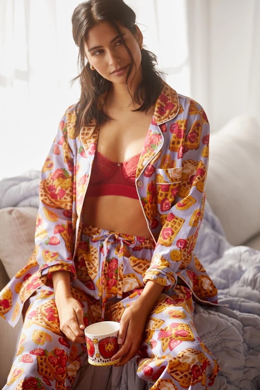 Printfresh Waffles In-Bed Periwinkle Long Sleeve Pajama Set Size XS